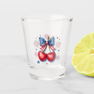 Verre A Shot Cerises avec Coquette Bow 4 juillet Américain