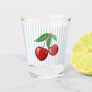 Verre A Shot Cerises rouges sur Motif rayé bleu