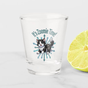 Verre A Shot C'est le temps de Zoomie joli chat noir et blanc