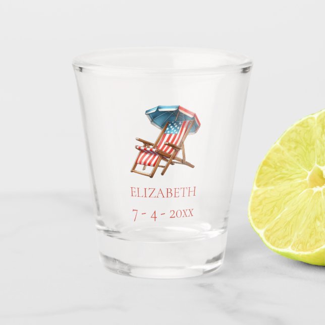 Verre A Shot Chaise de plage rouge blanc et bleu 4 juillet (Devant)