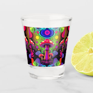 Verre A Shot Champignons Rétro Colorés Vibrants Psychedéliques