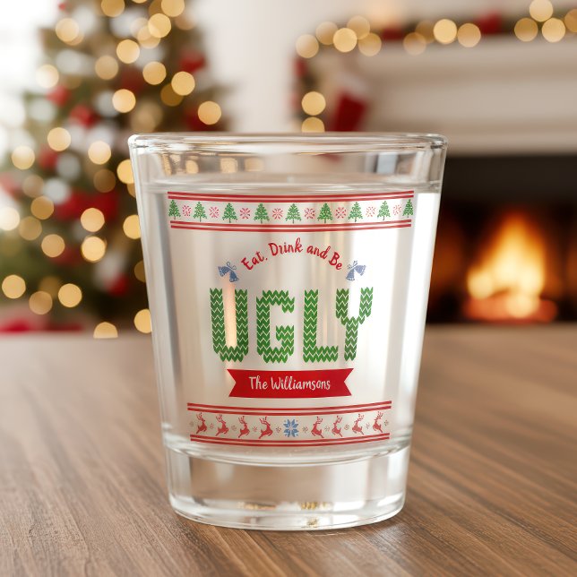 Verre A Shot Chandail de Noël moche Nordic Red Green Knit Nom (Créateur téléchargé)