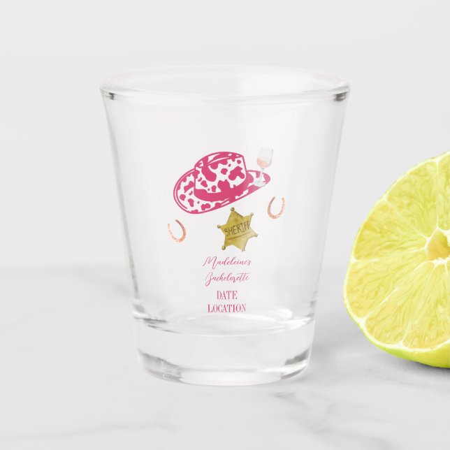 Verre A Shot Chapeau de Cowgirl Personnalisé Rose pour Enterrem (Devant)