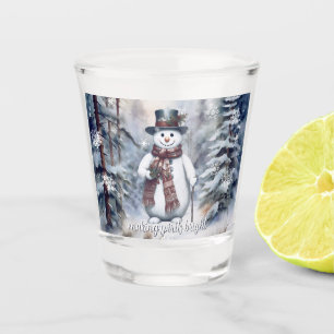 Verre A Shot Charmant Snowman Aquarelle Forêt d'hiver