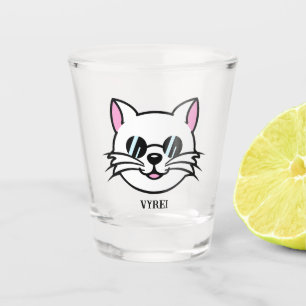 Verre A Shot Chat blanc portant des lunettes noires / lunettes