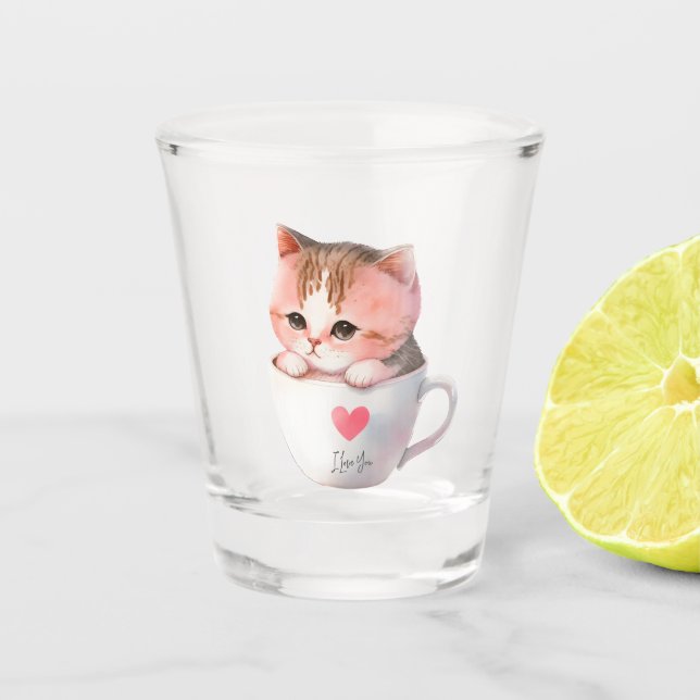 Verre A Shot Chat Chibi Rose Pâté Kawaii (Devant)