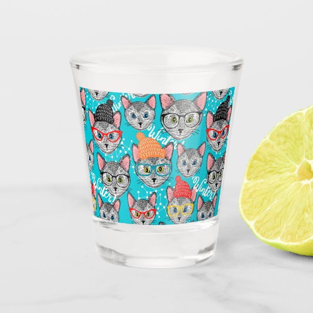 Verre A Shot Chat dans le casquette (Devant)