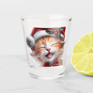 Verre A Shot Chat de Noël mignon avec chapeau de Père Noël et C