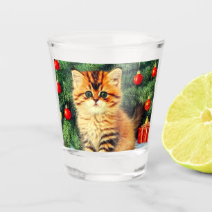 Verre A Shot Chat de Noël Vintage