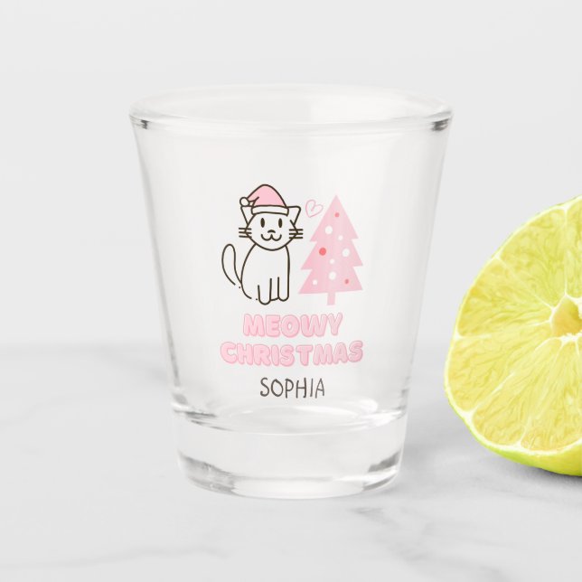 Verre A Shot Chat mignon à Santa Hat&Tree Meowy Noël Pastel (Devant)