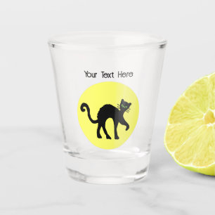 Verre A Shot Chat noir ARché Garrot vert yeux Jaune Lune
