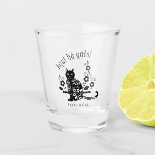 Verre A Shot Chat noir avec fleurs et expression portugaise