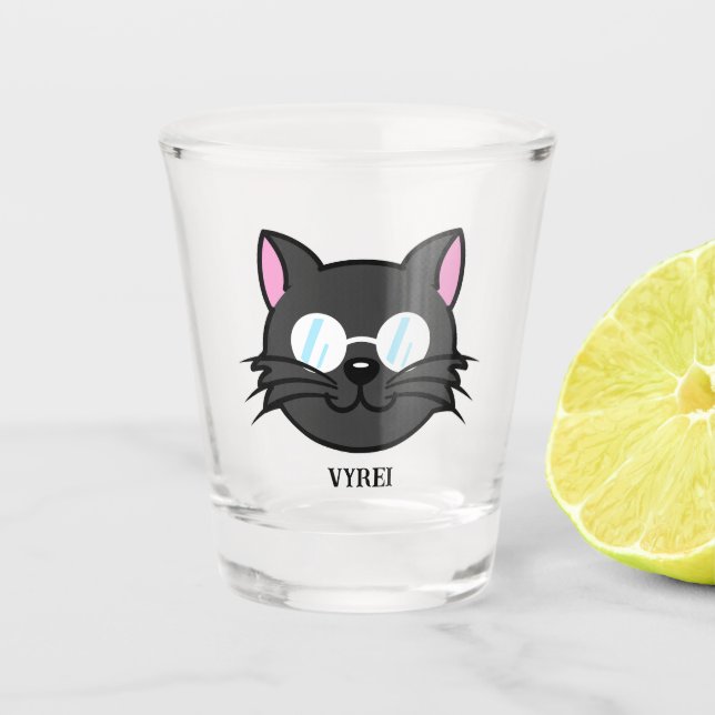 Verre A Shot Chat noir Chat noir Chat gris Chat portant des lun (Devant)