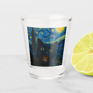 Verre A Shot Chat noir Starry Nuit Van Gogh Chat Selfie
