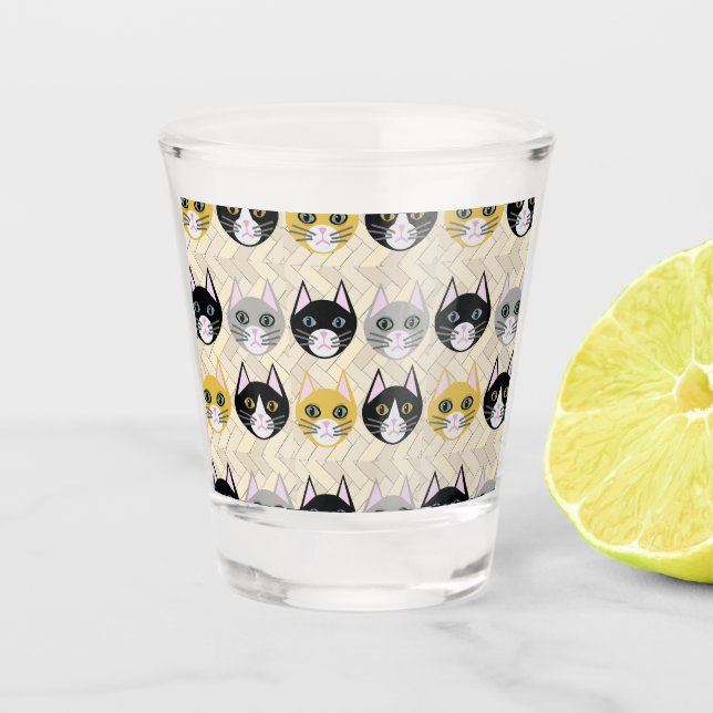 Verre A Shot Chats Herringbone Beige (Devant)