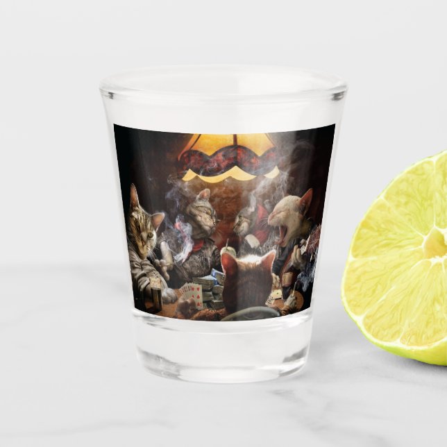 Verre A Shot Chats jouant au poker (Devant)