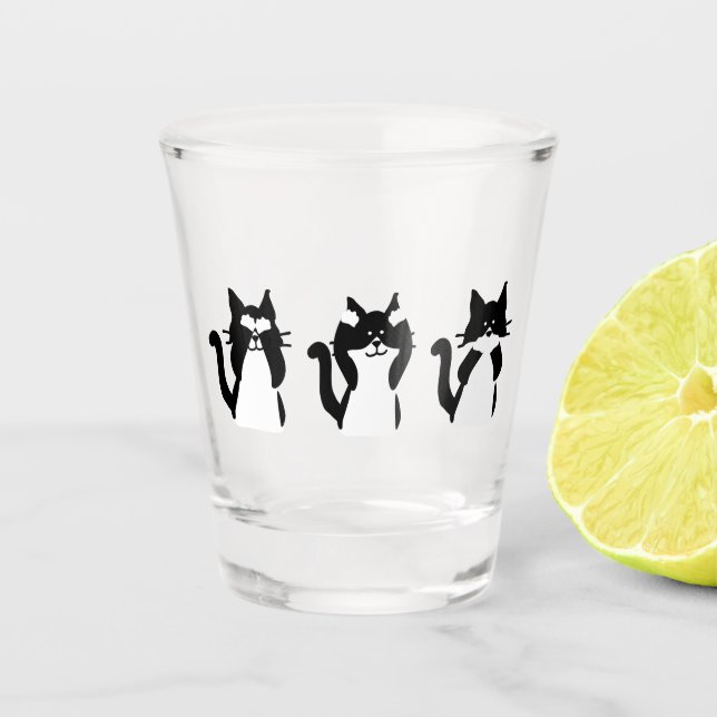 Verre A Shot Chats noirs et blancs | Trois chatons (Devant)