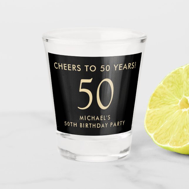 Verre A Shot Cheers to 50 Years Black Gold 50th Birthday Party (Devant)