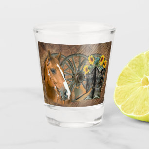 Verre A Shot Cheval Boot Boots Wagon Wheels Sunflower Western