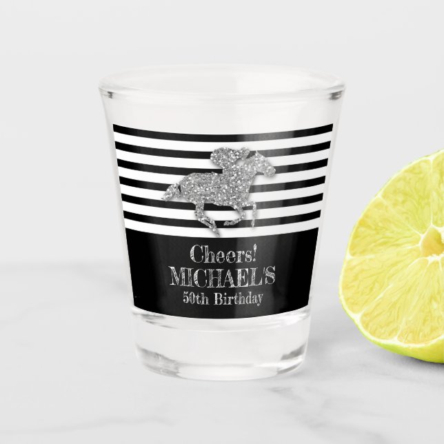 Verre A Shot Cheval de course d'argent Black White Stripes Anni (Devant)