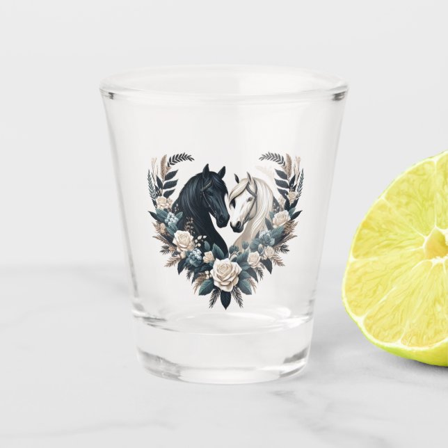 Verre A Shot Chevaux de mariage campagnard en amour (Devant)