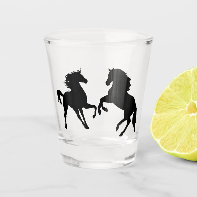 Verre A Shot Chevaux noirs - Silhouette - Dessin (Devant)