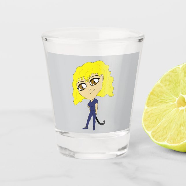 Verre A Shot Chibi avec un chat comme une queue (Devant)