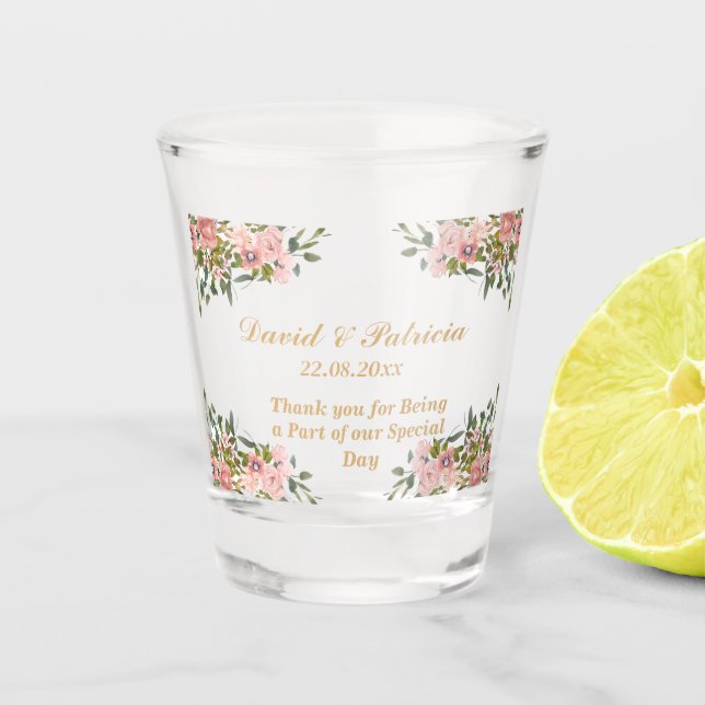 Verre A Shot Chic Moderne Rose Floral faveurs de mariage pour l (Devant)