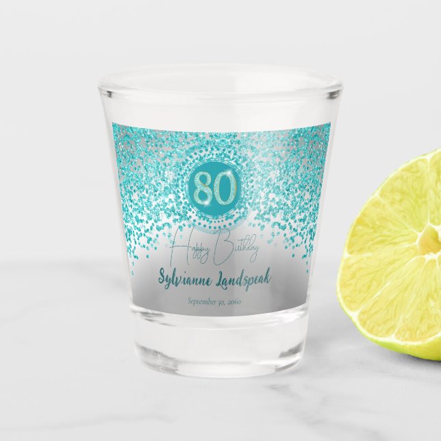 Verre A Shot Chic Silver & Turquoise Blue Parties scintillant 8 (Devant)