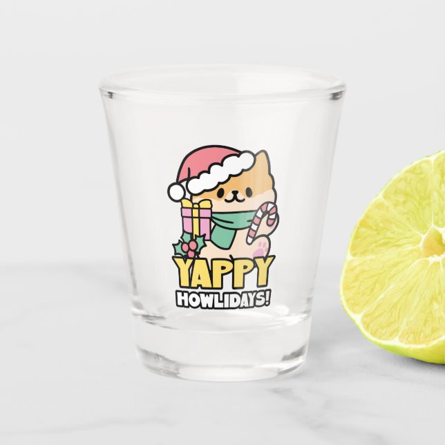 Verre A Shot Chien de Noël mignon - Yappy Howlidays (Devant)