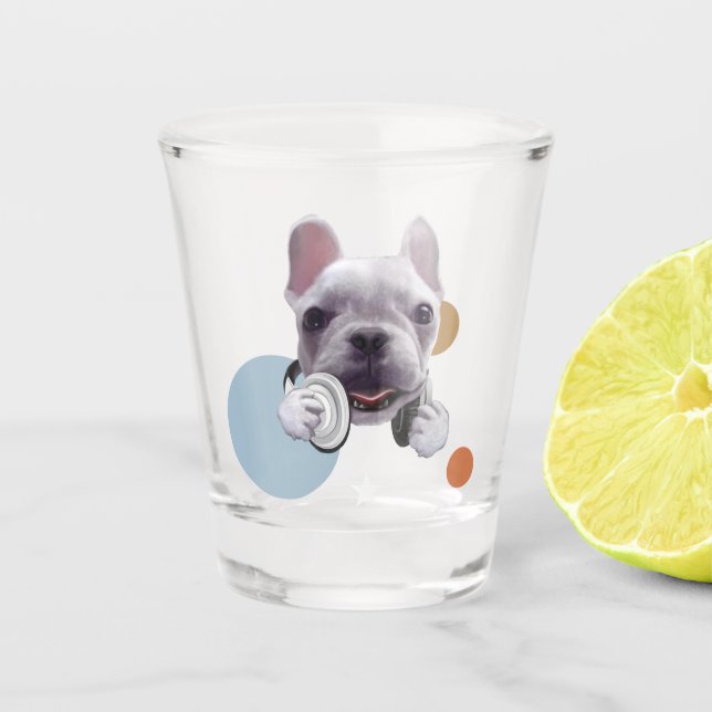 Verre A Shot Chien de taureaux français avec casque Illustratio (Devant)