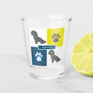 Verre A Shot Chien Shih Poo Cute Silhouette & Paw Y&B Grid