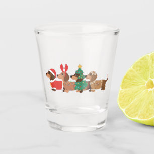 Verre A Shot Chien teckel portant des amoureux de chien de Noël
