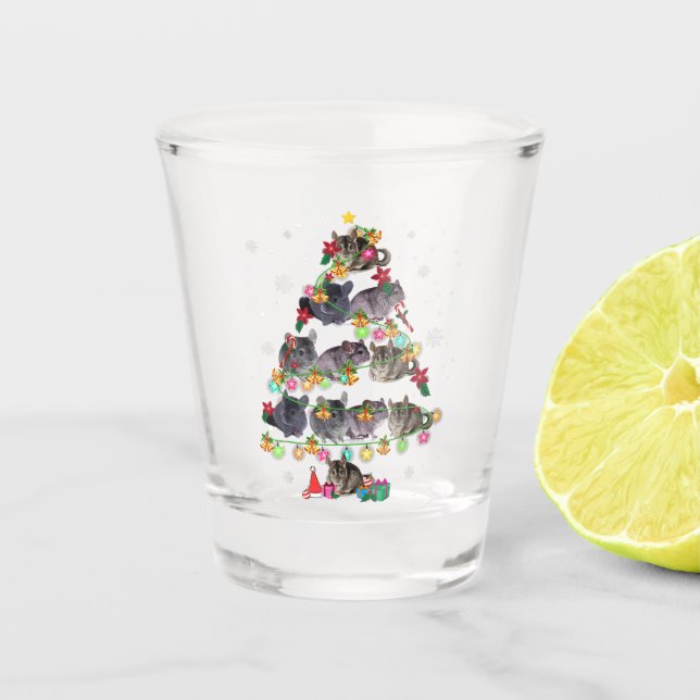 Verre A Shot Chinchilla sapin de Noël drôles rongeurs amoureux  (Devant)