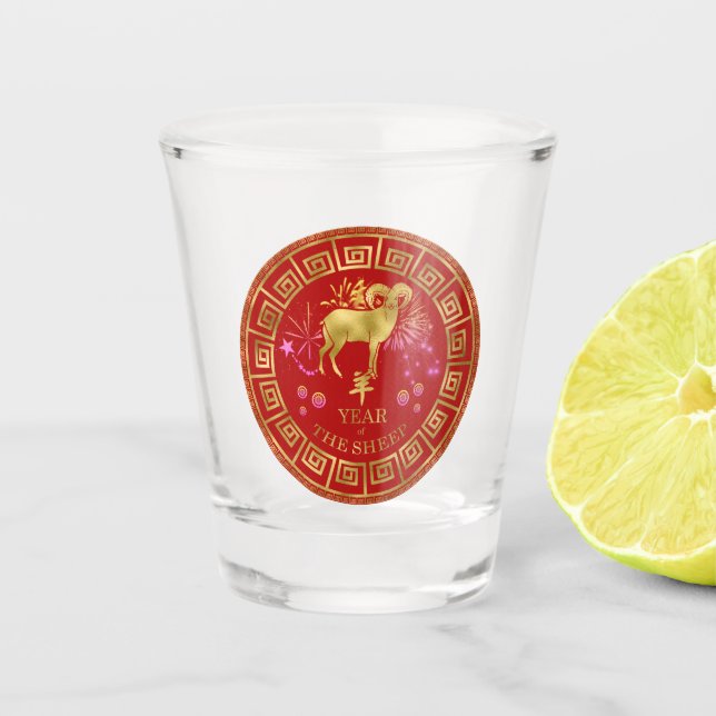 Verre A Shot Chinois Zodiac Sheep Red/Gold ID542 (Devant)
