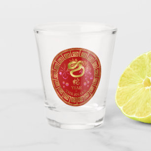 Verre A Shot Chinois Zodiac Snake Rouge/Or ID542