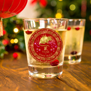 Verre A Shot Chinois zodiaque Rat Rouge/Or ID542