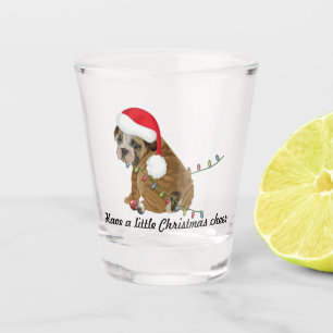 Verre A Shot Chiot adorable avec chapeau de Noël et lumières