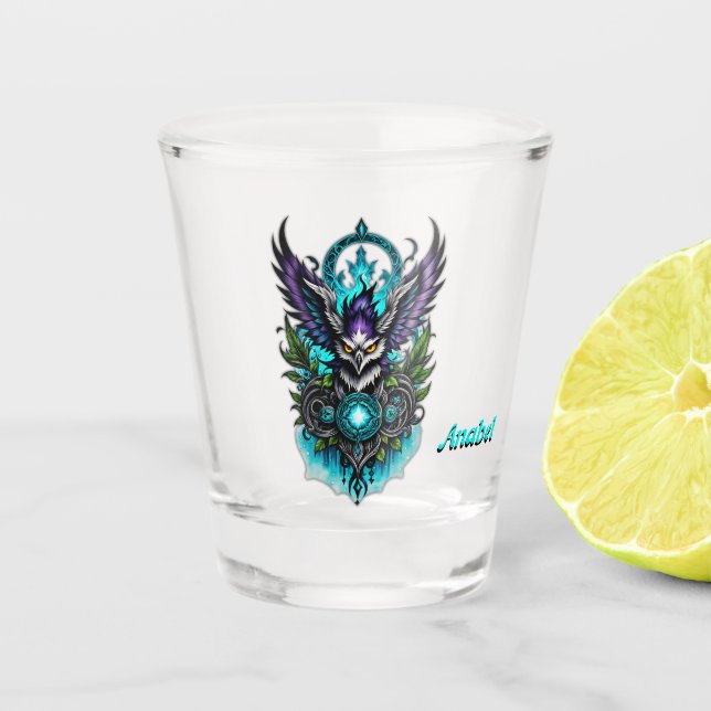 Verre A Shot Chouette aux éléments magiques. (Devant)