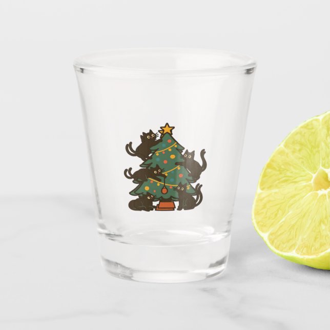Verre A Shot Christmas Cats Around The Tree Holiday Classic (Devant)