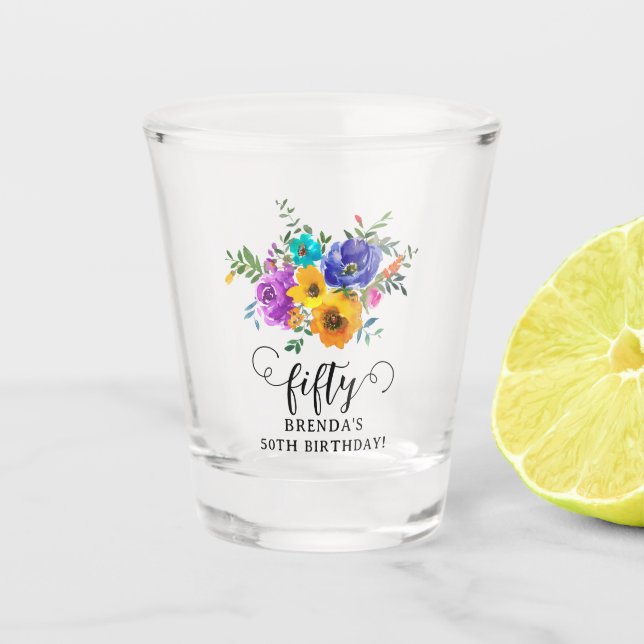 Verre A Shot Cinquante' Bright & Bold Floral 50e anniversaire (Devant)