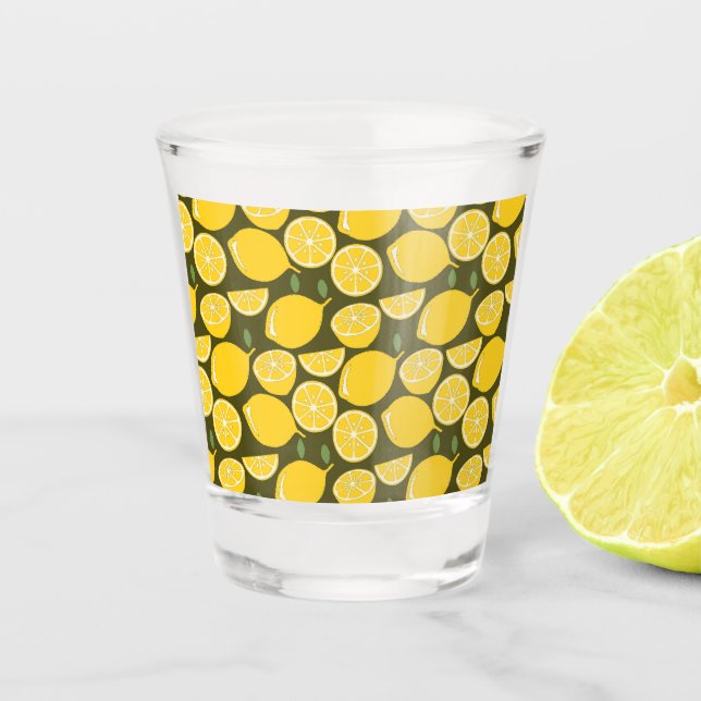 Verre A Shot Citrons jaunes et motif vert olive : Citrus modern (Devant)