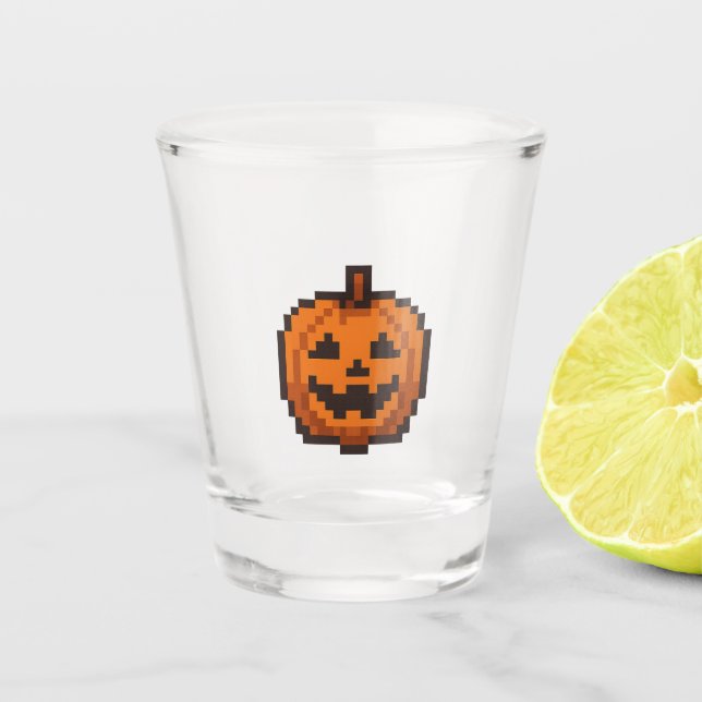 Verre A Shot Citrouille 8-bit Rétro Jack O' Lantern (Devant)