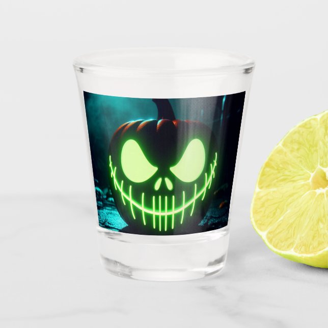 Verre A Shot citrouille d'Halloween vert éffrayant (Devant)