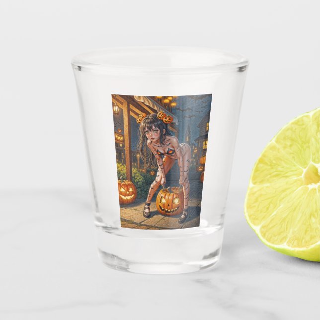 Verre A Shot Citrouille et chauve-souris d'Halloween Monstre Fi (Devant)
