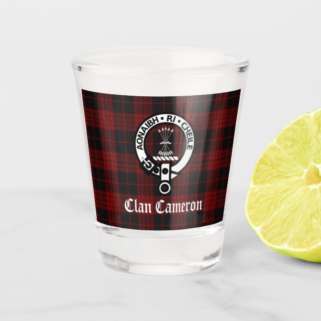 Verre A Shot Clan Cameron Crest Badge & Tartan (Devant)