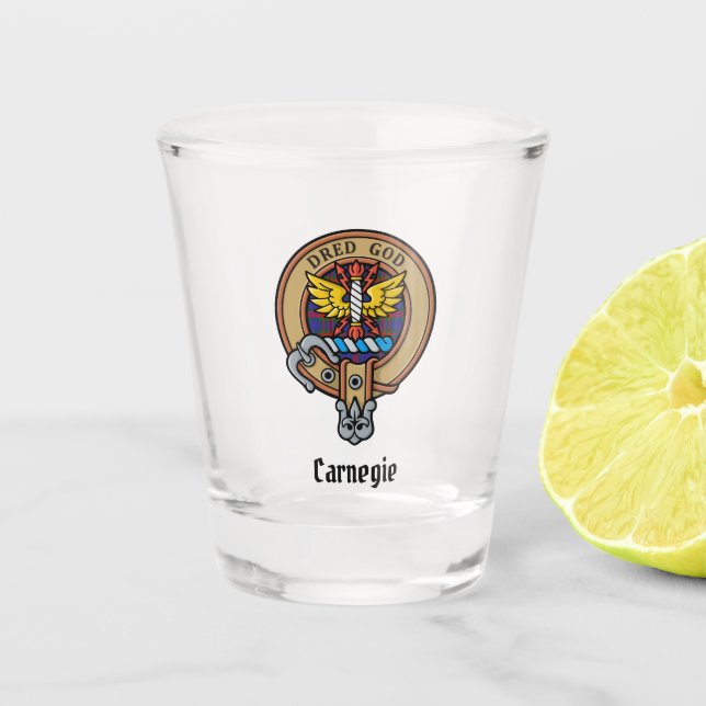Verre A Shot Clan Carnegie Crest sur Tartan (Devant)