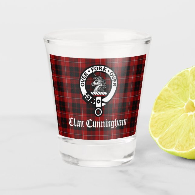 Verre A Shot Clan Cunningham Badge & Tartan (Devant)