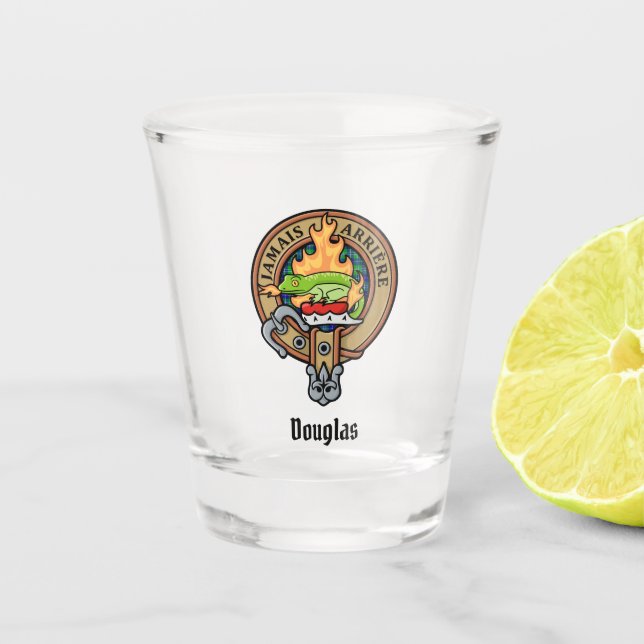 Verre A Shot Clan Douglas Crest sur Tartan (Devant)