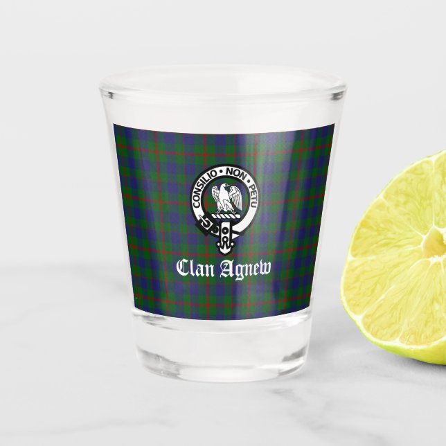 Verre A Shot Clan écossais Agnew Crest & Tartan (Devant)